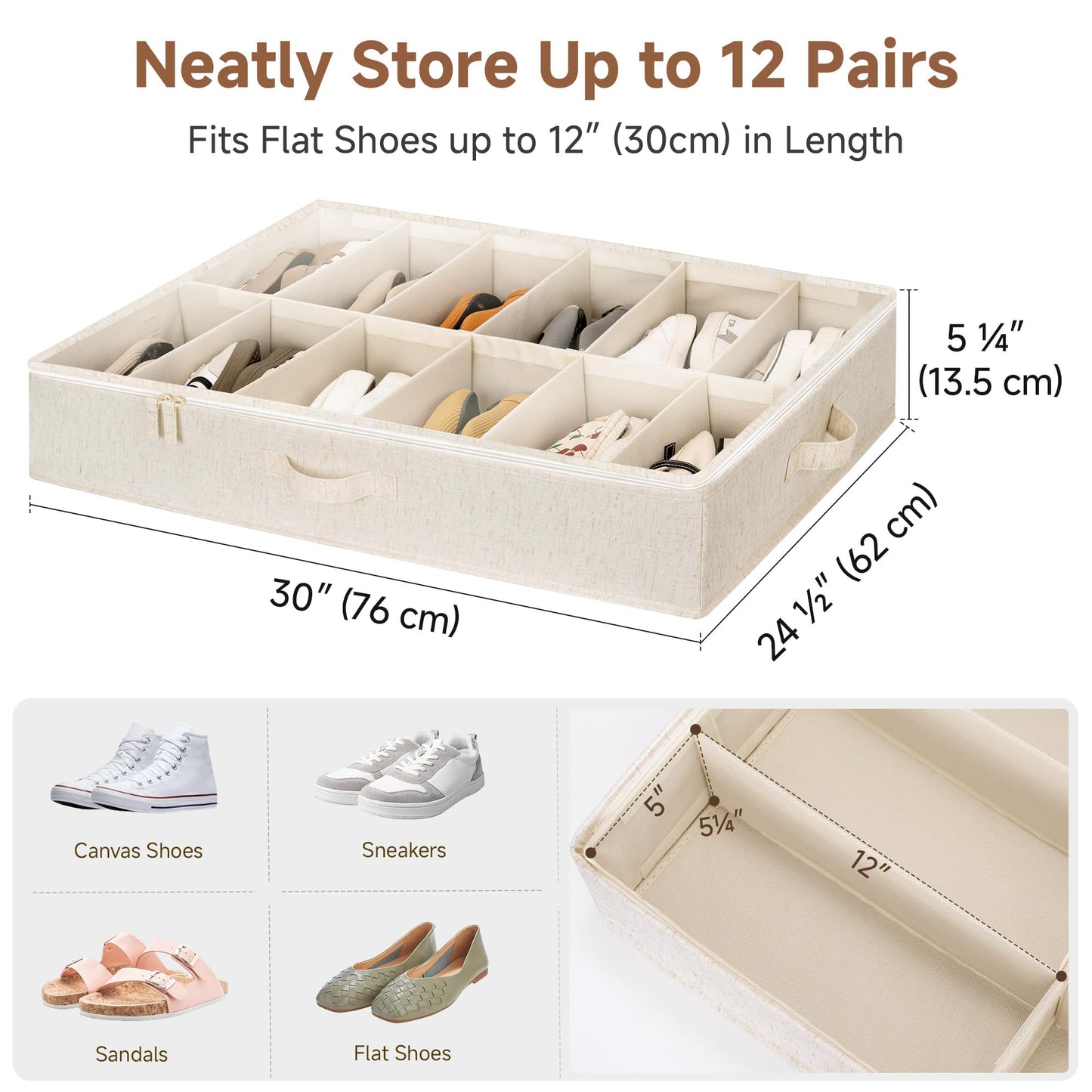 StorageWorks Under Bed Shoe Storage with Lids for Closet, Fits up to 24 Pairs, Stackable Underbed Shoe Organiser with Adjustable Dividers