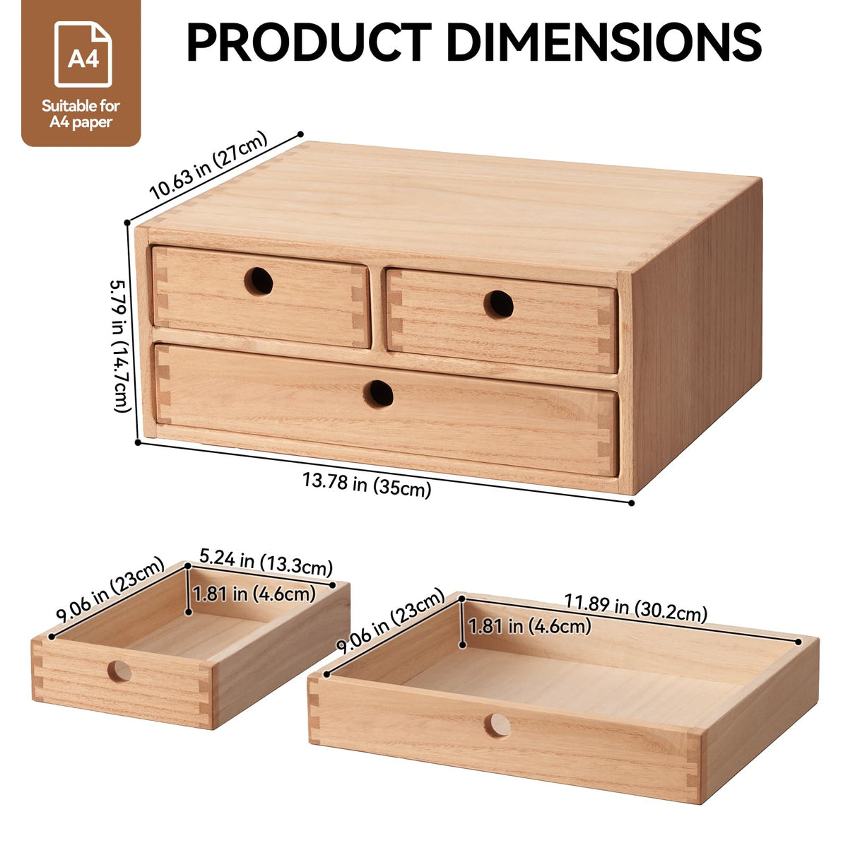 KIRIGEN Wooden Desktop Organizer Office Supplies Filing Tidy Storage Shelf Storage Cabinet Jewelry Organizer with 3 Drawers Natural