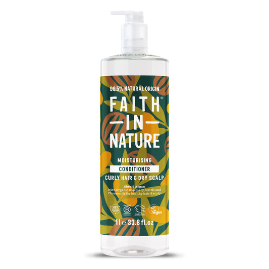 Faith In Nature 1L Natural Shea & Argan Conditioner, Moisturising for Curly Hair & Dry Scalp, Vegan & Cruelty Free, No SLS, Silicones or Parabens,
