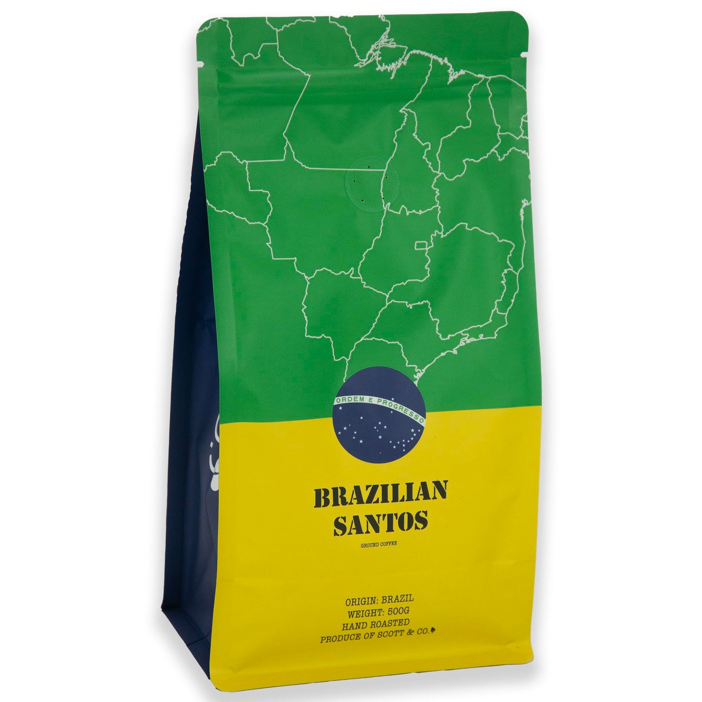 Scott&Co. Brazilian Santos Ground Coffee. Light Roast Ground Coffee, Single Origin. 500g