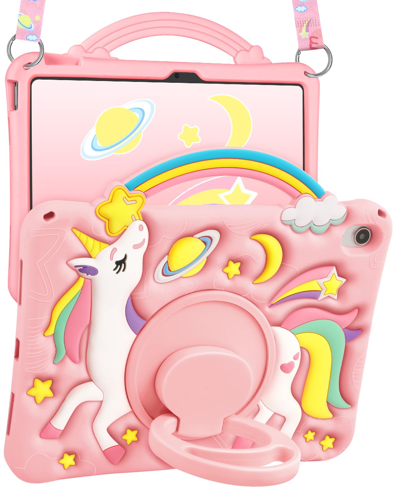 Kokaade for iPad A16 Case/10th Generation Case - Girls Teens Cute Cartoon Horse 10.9 Inch 2022 Tablet Cover with Strap & Rotating Stand Soft 3D