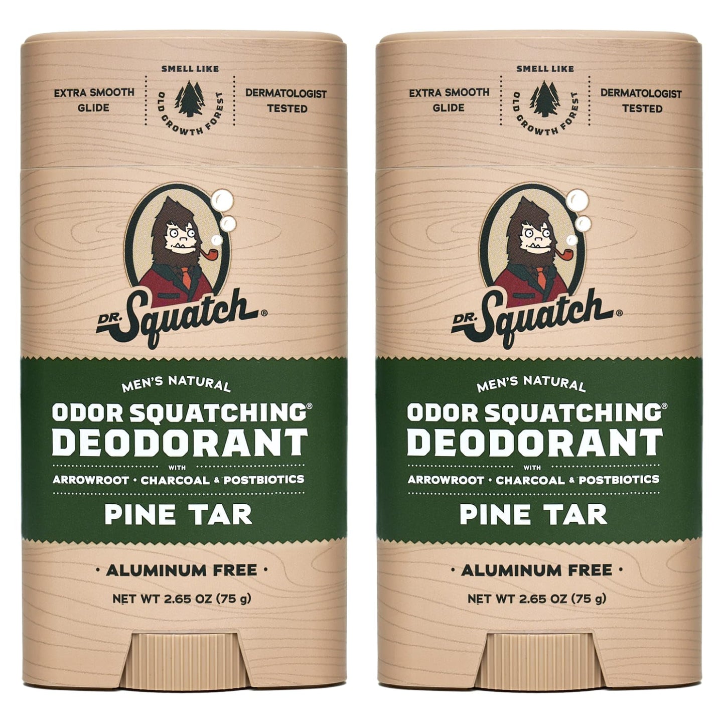 Dr. Squatch Natural Deodorant for Men 2 Pack Pine Tar ? Odor-Squatching Men's Deodorant Aluminum Free (2.65 oz, 2 Pack)