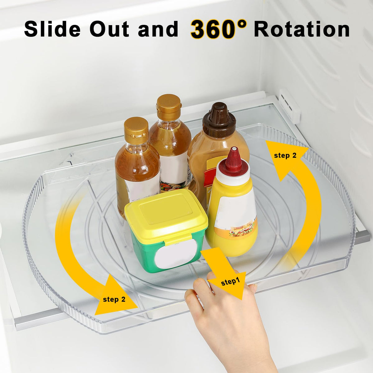 ROWNYEON 2 Pack Lazy Susan Turntable Organiser for Fridge,16.5'' Clear Rectangular Fridge Organisers Storage, Rotating Spice Rack, Fridge Lazy Susan
