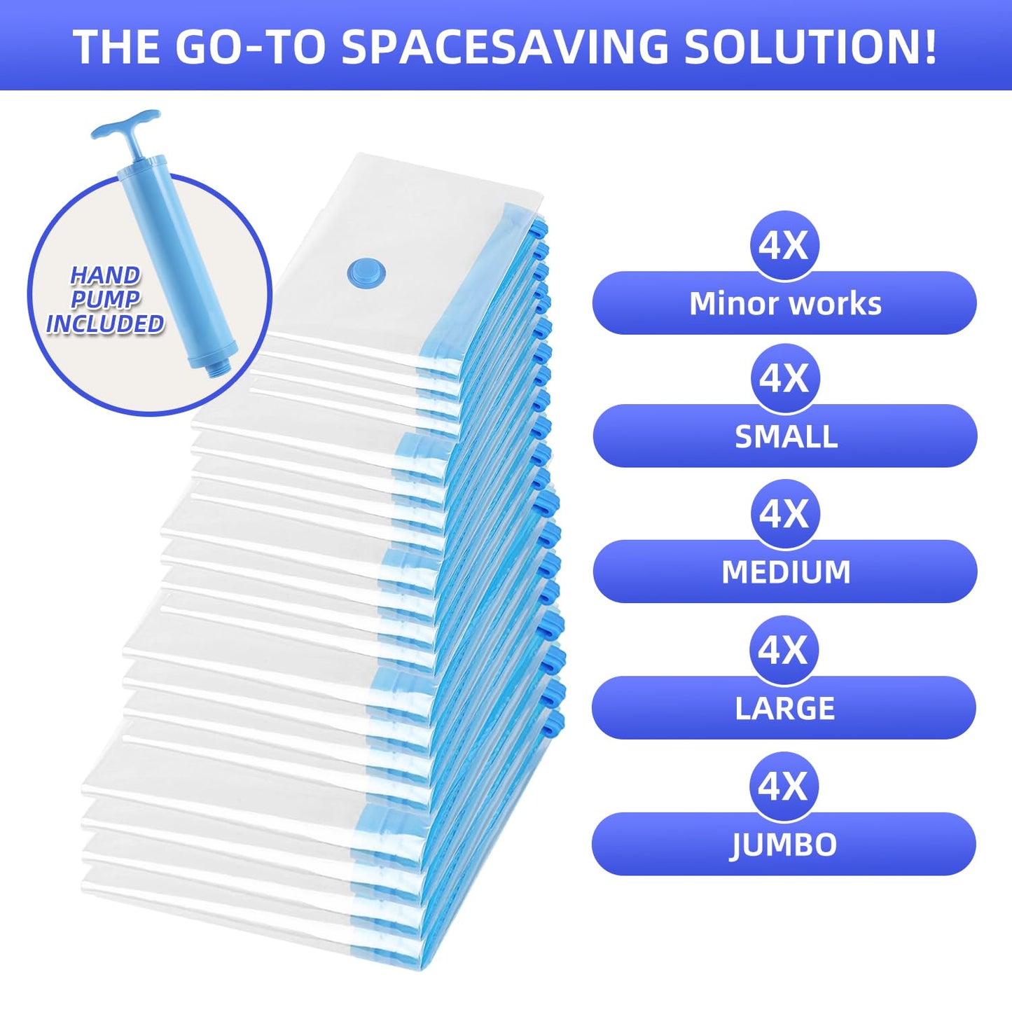 10 Pack Vacuum Storage Bags, Space Saver Bags with Hand Pump for Clothing, Organization, and Storage of Comforters, Pillows, Towels, Blankets