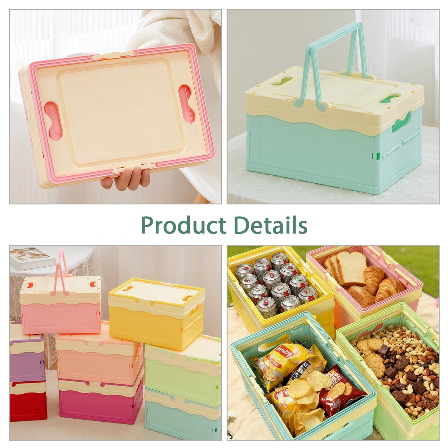 Tobeso-Nuoze Small Cute Pastel Plastic Storage Bin with Lid Foldable Pastel Crates Plastic Basket Colorful Storage Containers Baskets for Classroom