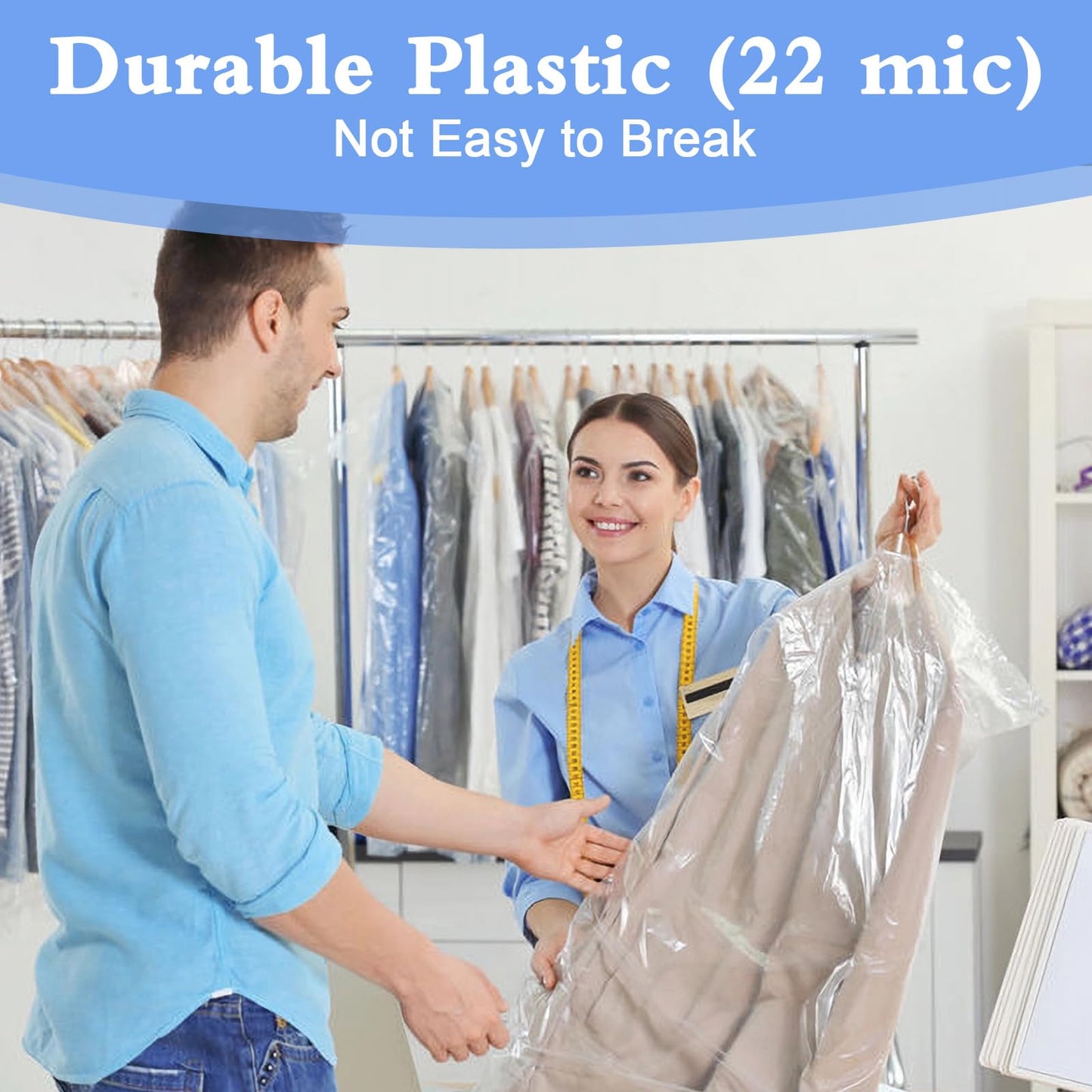 100 Pack Plastic Clothing Bags, Dustproof Clothing Protective Cover