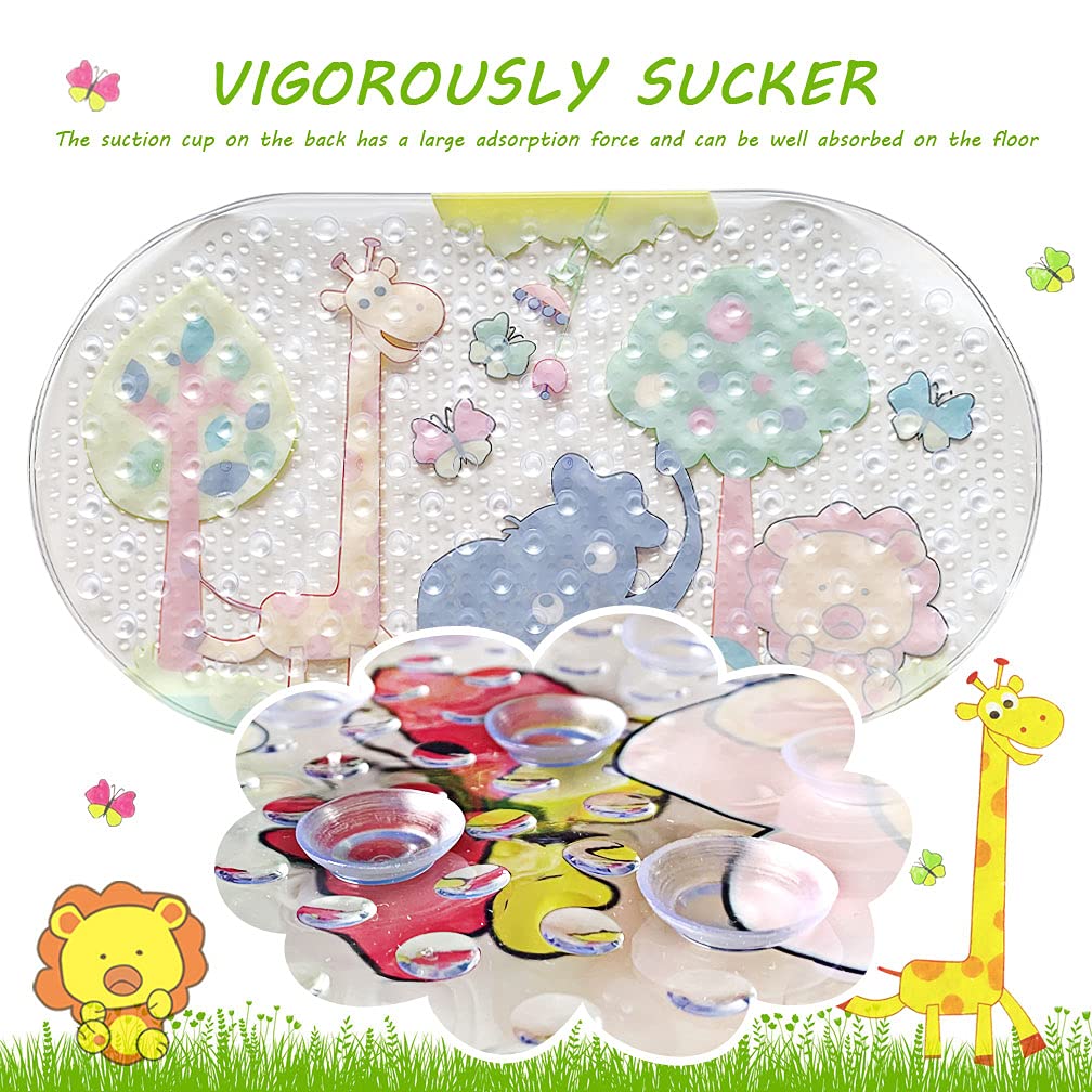 PTAPIPI Anti-Slip Shower Mat (39 x 69 cm) - Forest Zoo Pattern