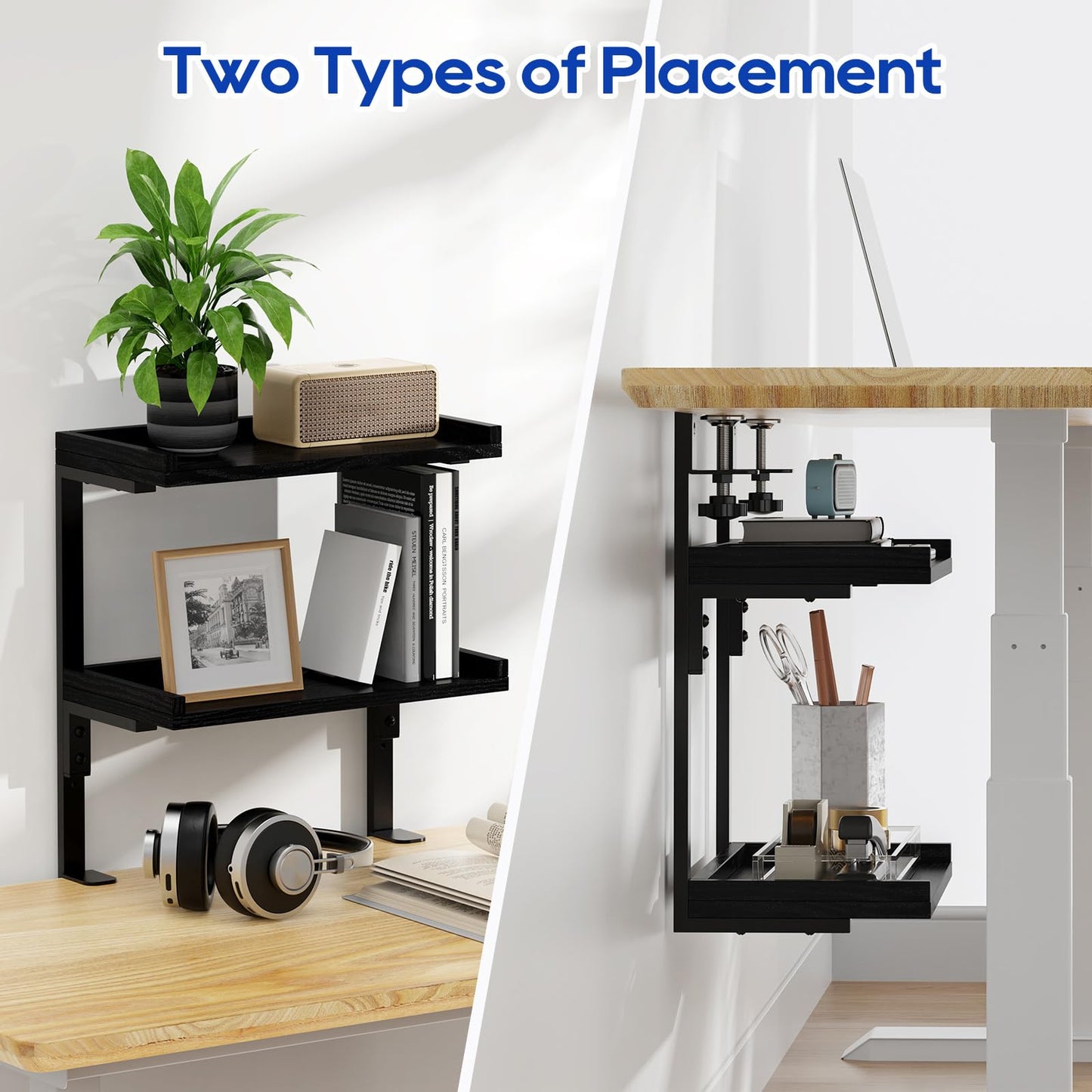 THYGIFTREE Clamp On Desk Shelf 2-Tier, Desk Extender Accessories for Office Gaming Accessories, Tabletop Book Storage Rack