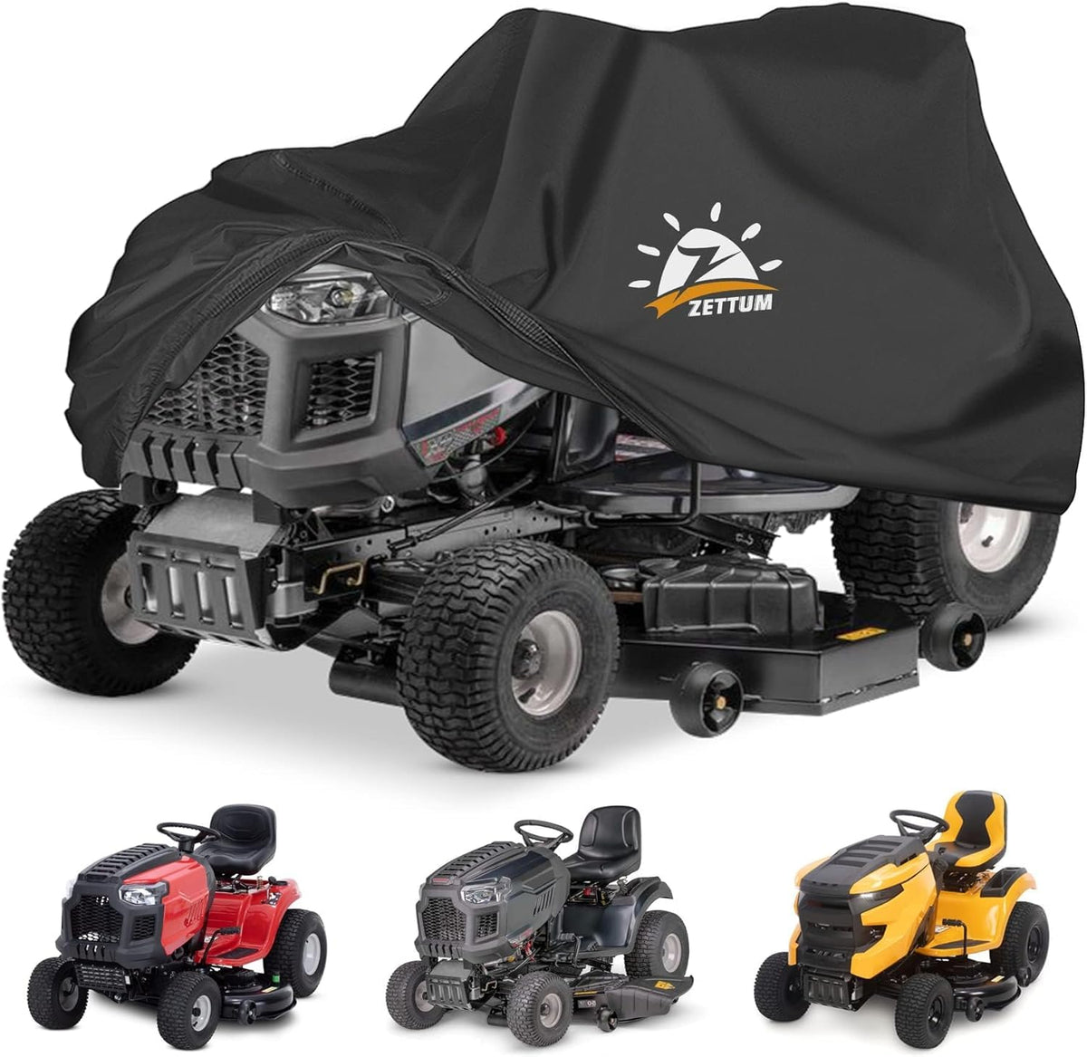 Zettum Riding Lawnmower Cover, 183 x 137 x 117 CM Lawnmower Storage Cover 600D PU Coating Ride on Mower Cover with Storage Bag Heavy Duty Lawn Mower