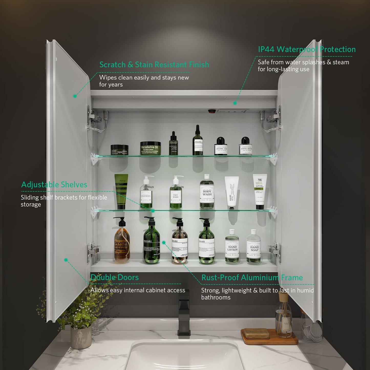 LUMIRRORS® LED Bathroom Mirror Cabinets with Shaver Socket 63x65cm 2-Door