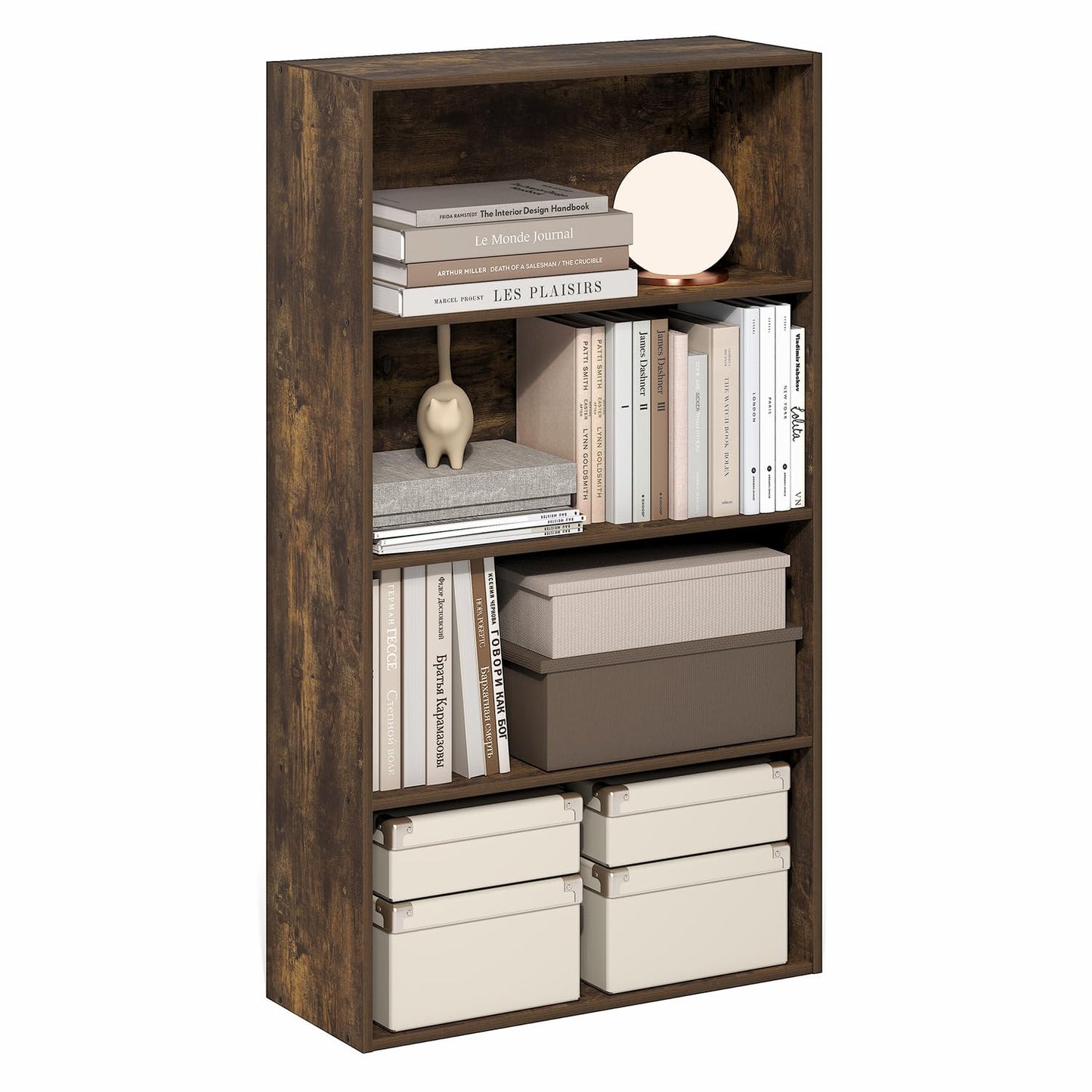 Furinno JAYA Book Shelf, 4-Tier Book Shelf, Bookcase with Open Shelving, Standing Bookshelf, 24.1 x 59.9 x 106.4 cm, for Organization and Storage