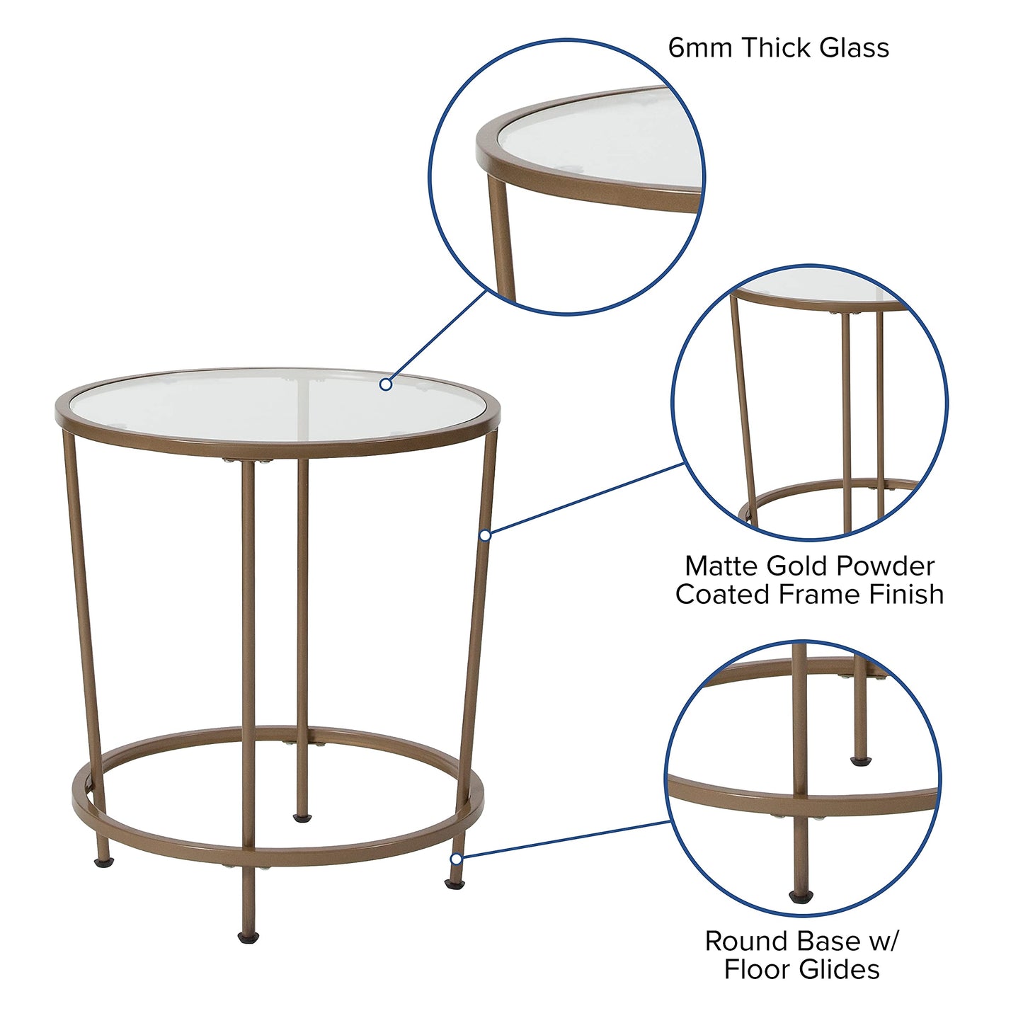 Flash Furniture Astoria Collection Round End Table - Modern Clear Glass End Table - Brushed Gold Frame