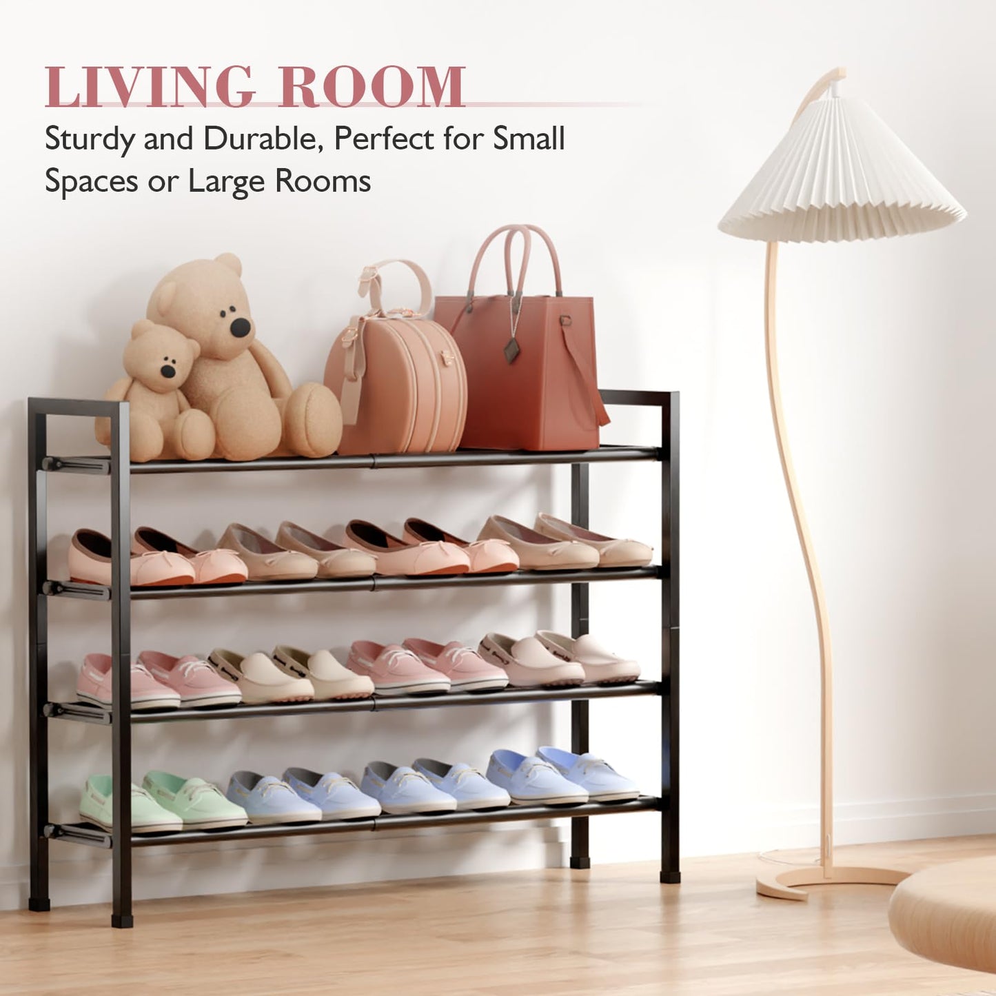 Bumusty 4 Tier Expandable Shoe Rack, Black