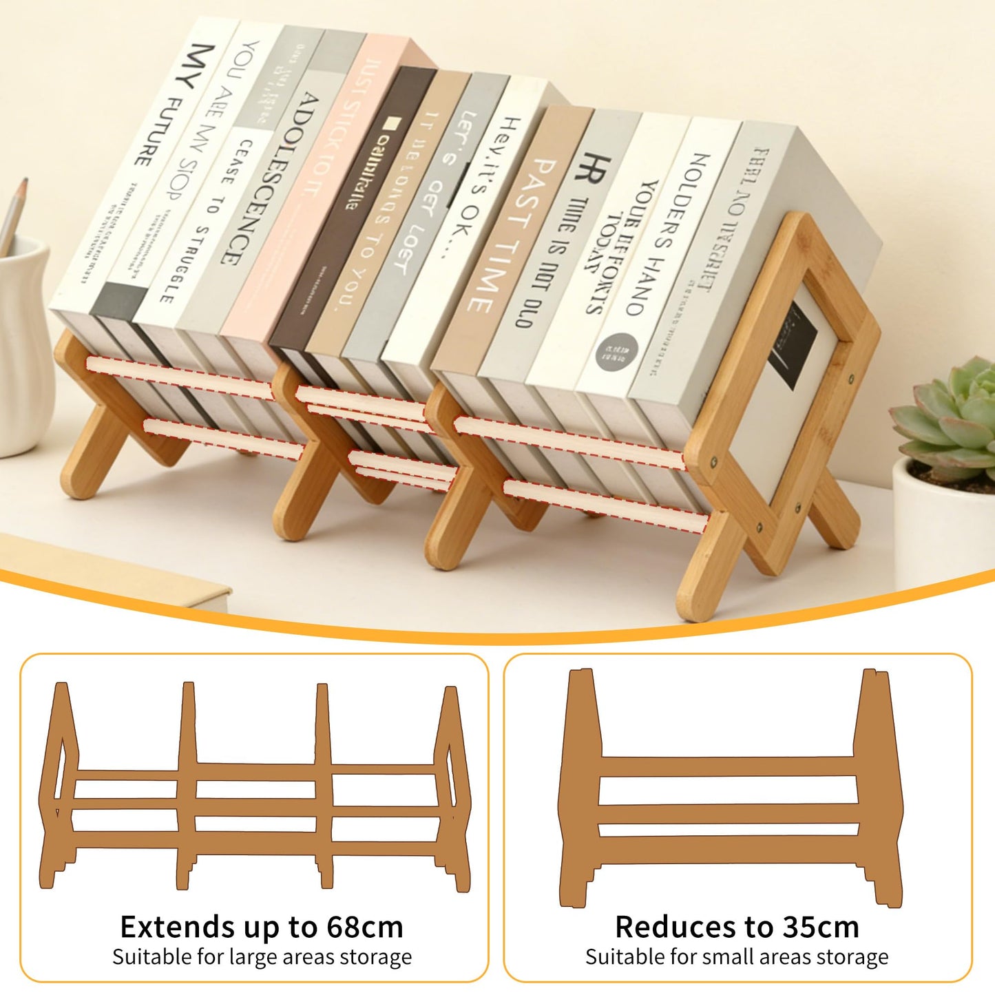 ohbien Expandable Tilting Bookcase, Bamboo Desktop Bookshelf Adjustable