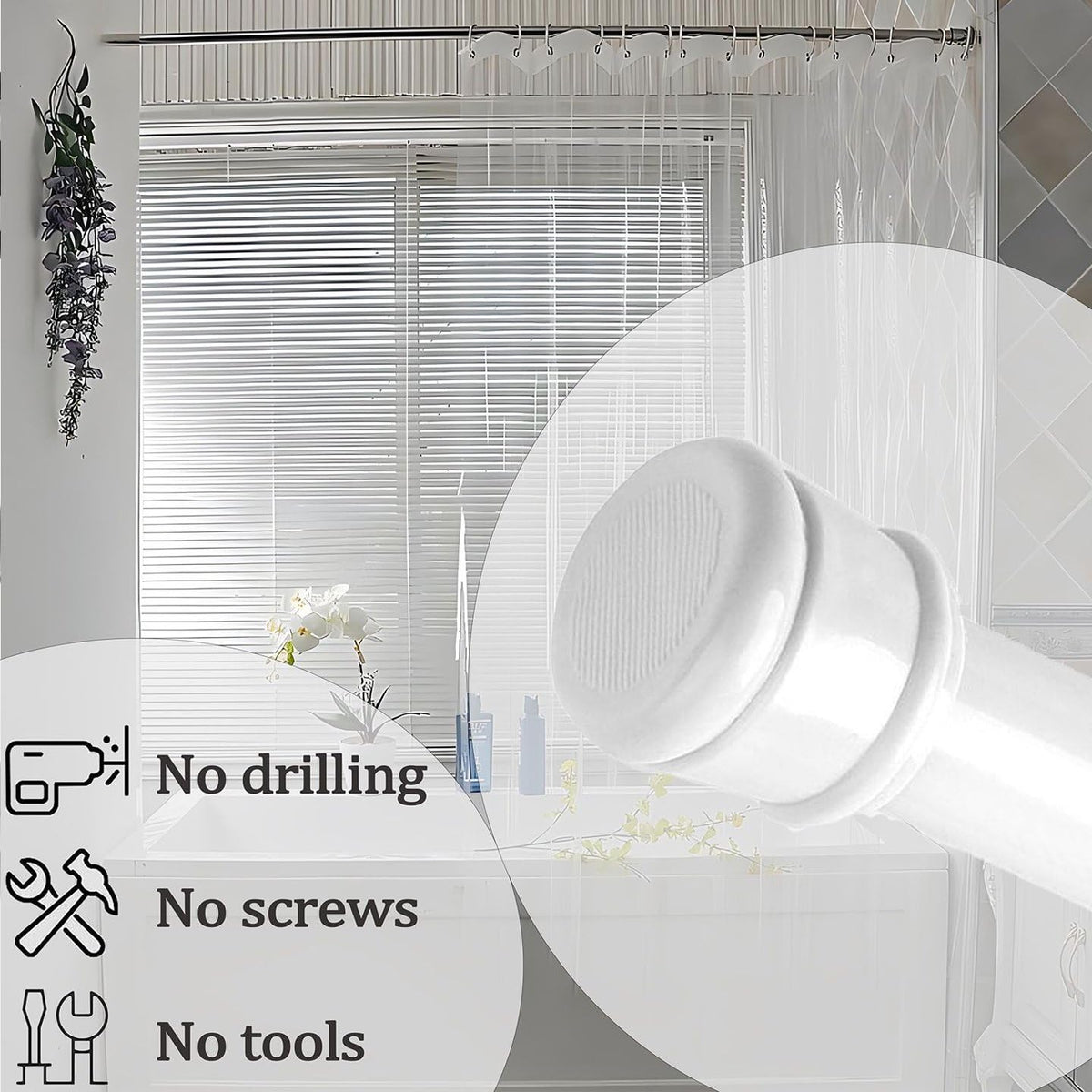 Curtain Poles No Drilling Tension Rod Extendable Shower Curtain Pole Telescopic Shower Rail For Windows Shower Wardrobe Black 85-265Cm Ø32mm