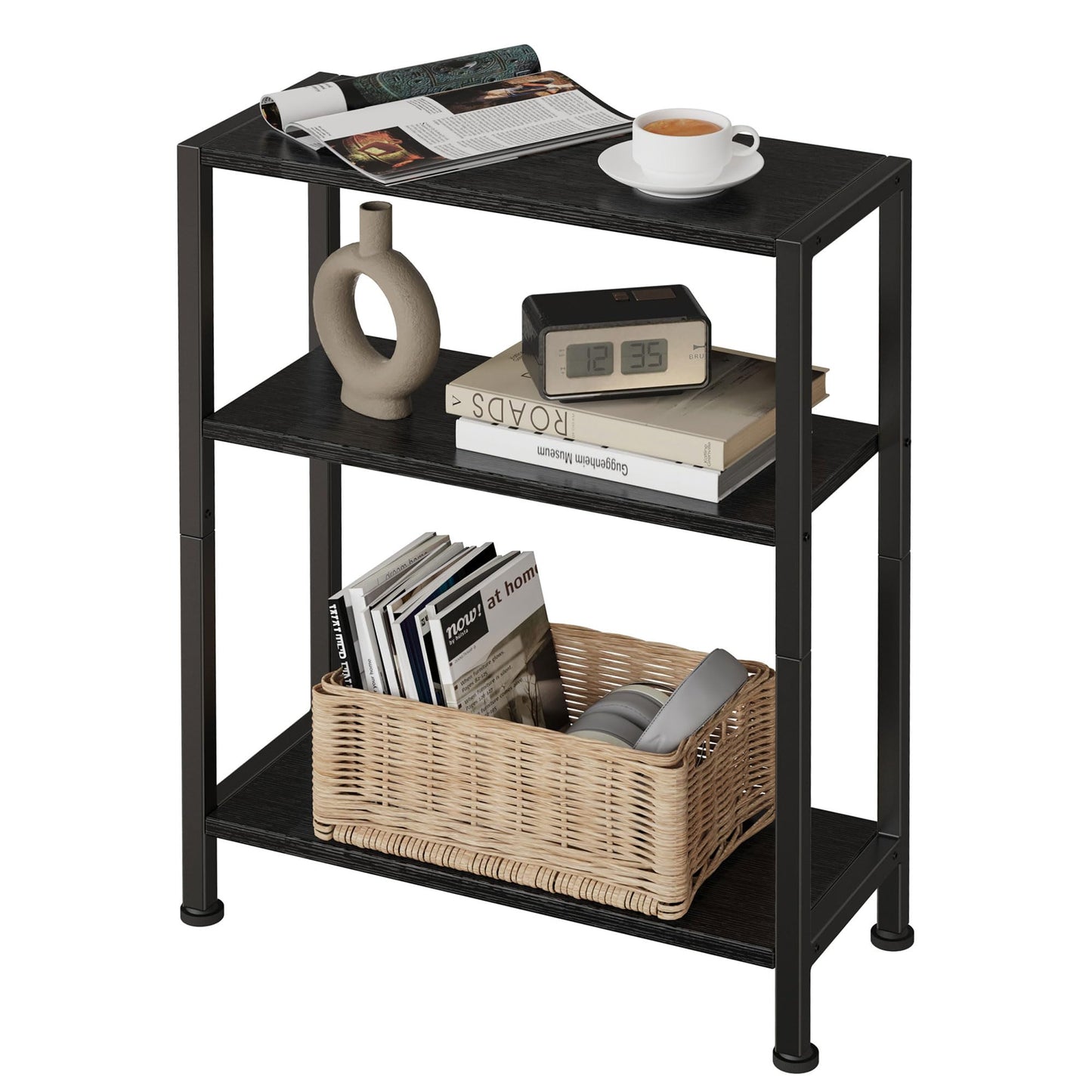 Vantimo Small Side Table, 3-Tier Thin End Table for Living Room, Narrow Bedside Table for Bedroom, Sofa, Couch (Black)