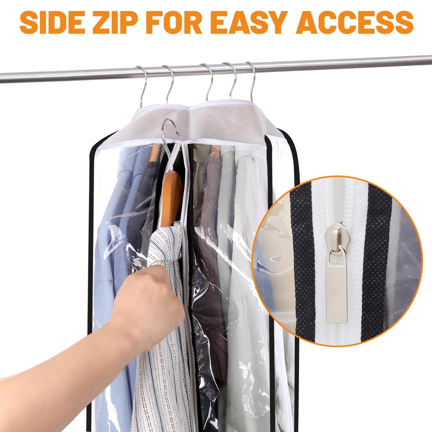 4 Pack Clear Garment Bags, 40/60 Inch Clothes Covers with 10 Inch Gusset