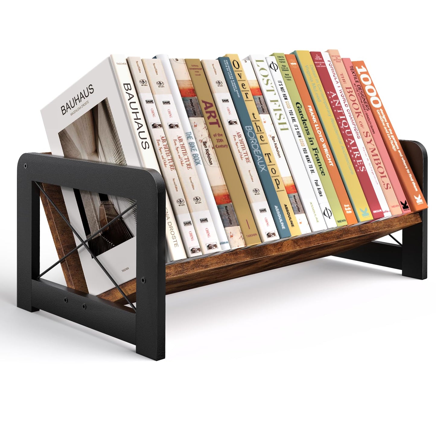 ELITEROO Desktop Bookshelf Organizer, Wood Slanted Desk Bookshelf, Small Tabletop Book Rack, Portable Mini Bookcase for Book Display, Cookbooks