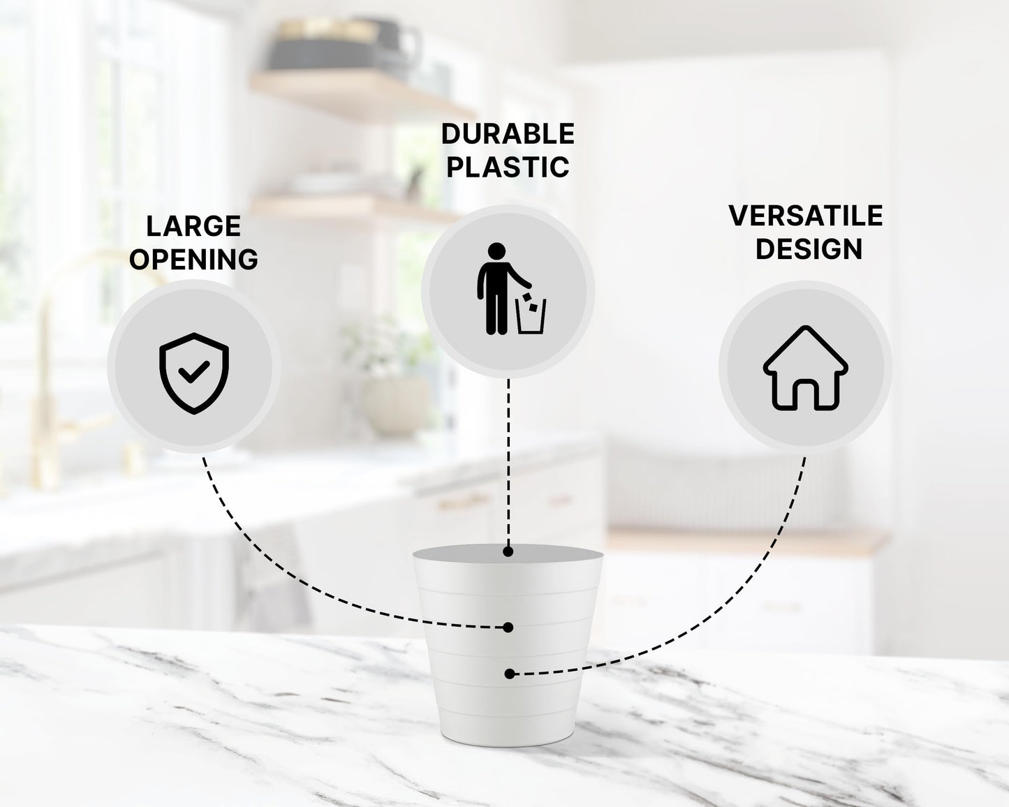Zuvo Waste Paper Bin 5L, Wave Design Bin for Bedroom and Office, White