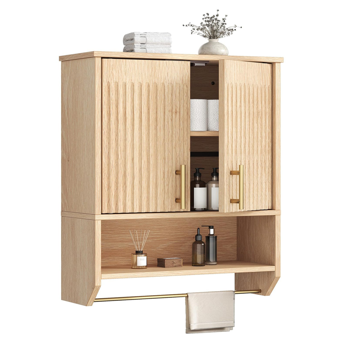 HOOBRO Bathroom Wall Cabinet, Wall Mounted Bathroom Cabinet with Towel Rack, Bathroom Storage Cabinet with Adjustable Shelf