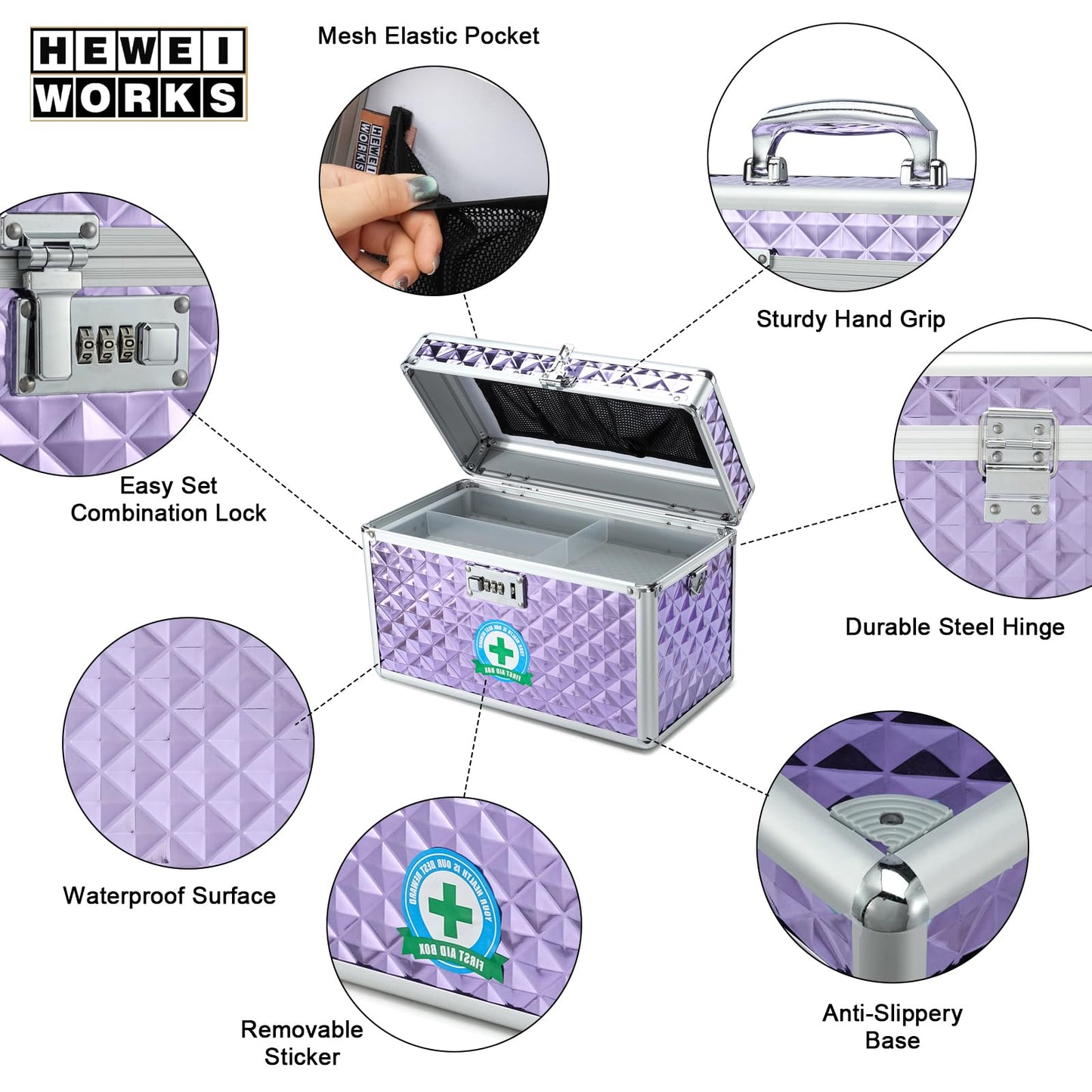 HEWEI WORKS Storage Lock Box with Combination Lock, Lockable Medicine Storage Box, Empty First Aid Box, Security Lockbox