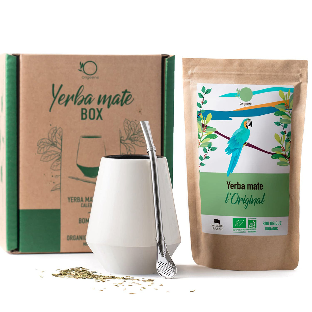 ORIGEENS YERBA MATE CUP SET - Handcrafted Mate Cup (Portugal), Mate Bombilla and Organic Yerba Mate Tea - Yerba Mate Set