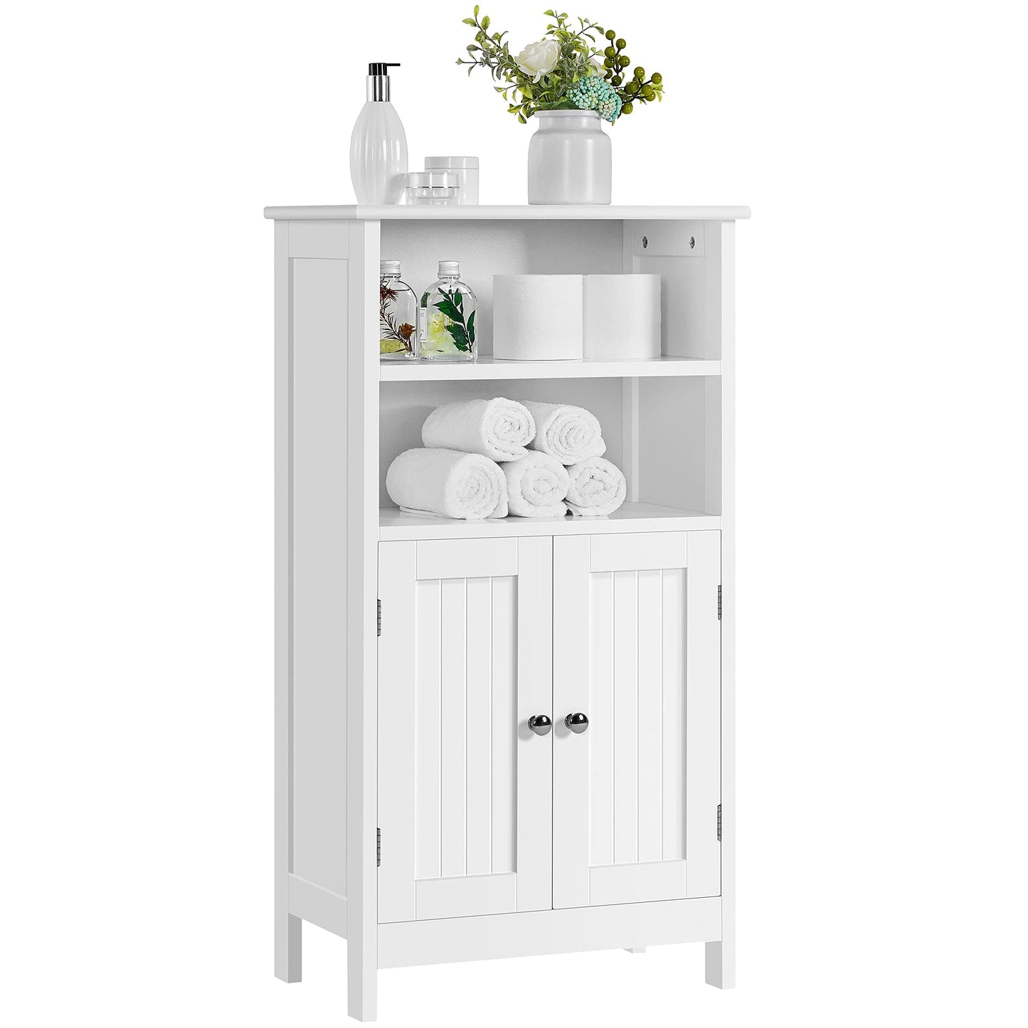 Yaheetech 5-Tier Bathroom Floor Cabinet Double Door Organizer, White
