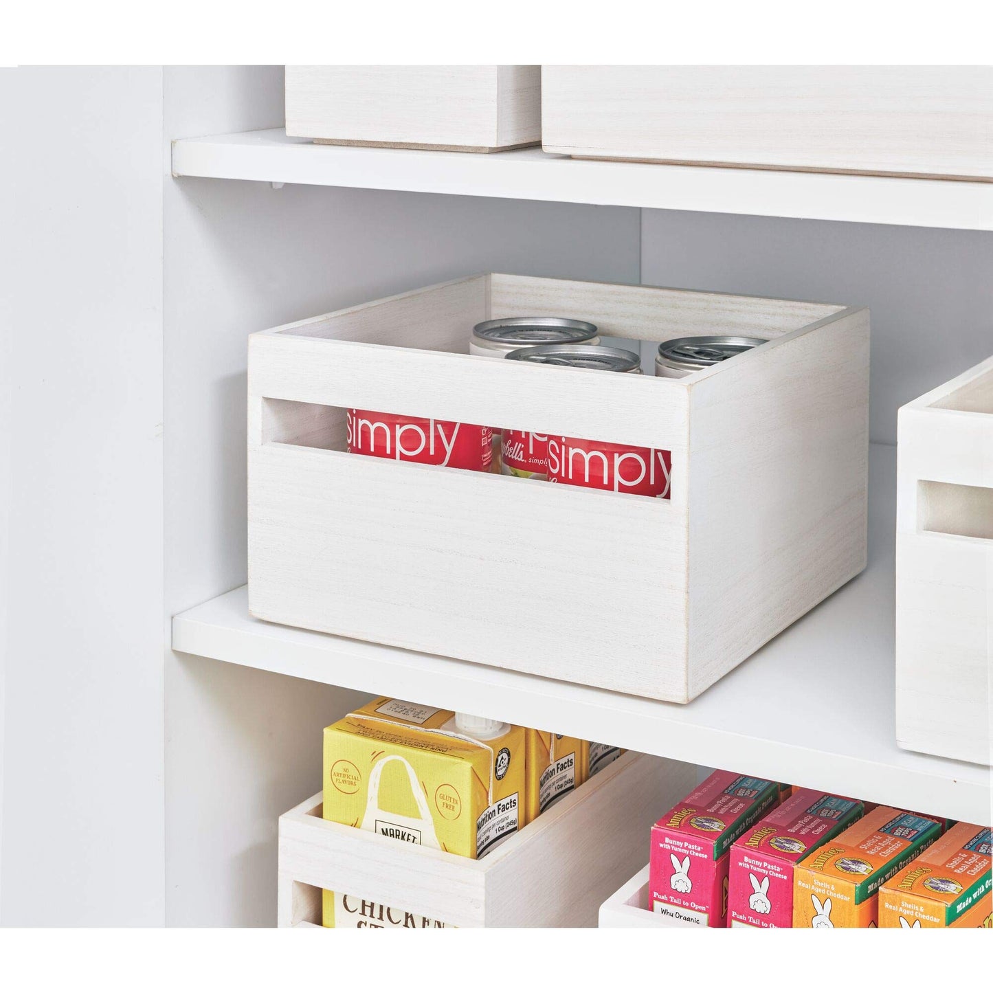 iDesign EcoWood Kitchen Storage Box, Kitchen Container Made from Eco-Friendly Paulownia Wood, Wooden Box for Kitchens, Bathrooms and More, White Wash