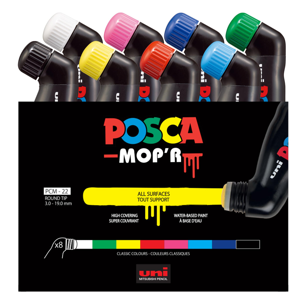 POSCA MOP?R PCM-22 Water Based Permanent Paint Markers. Round Tip for Art & Crafts. Multi Surface Use On Wood Metal Paper Canvas Cardboard Glass