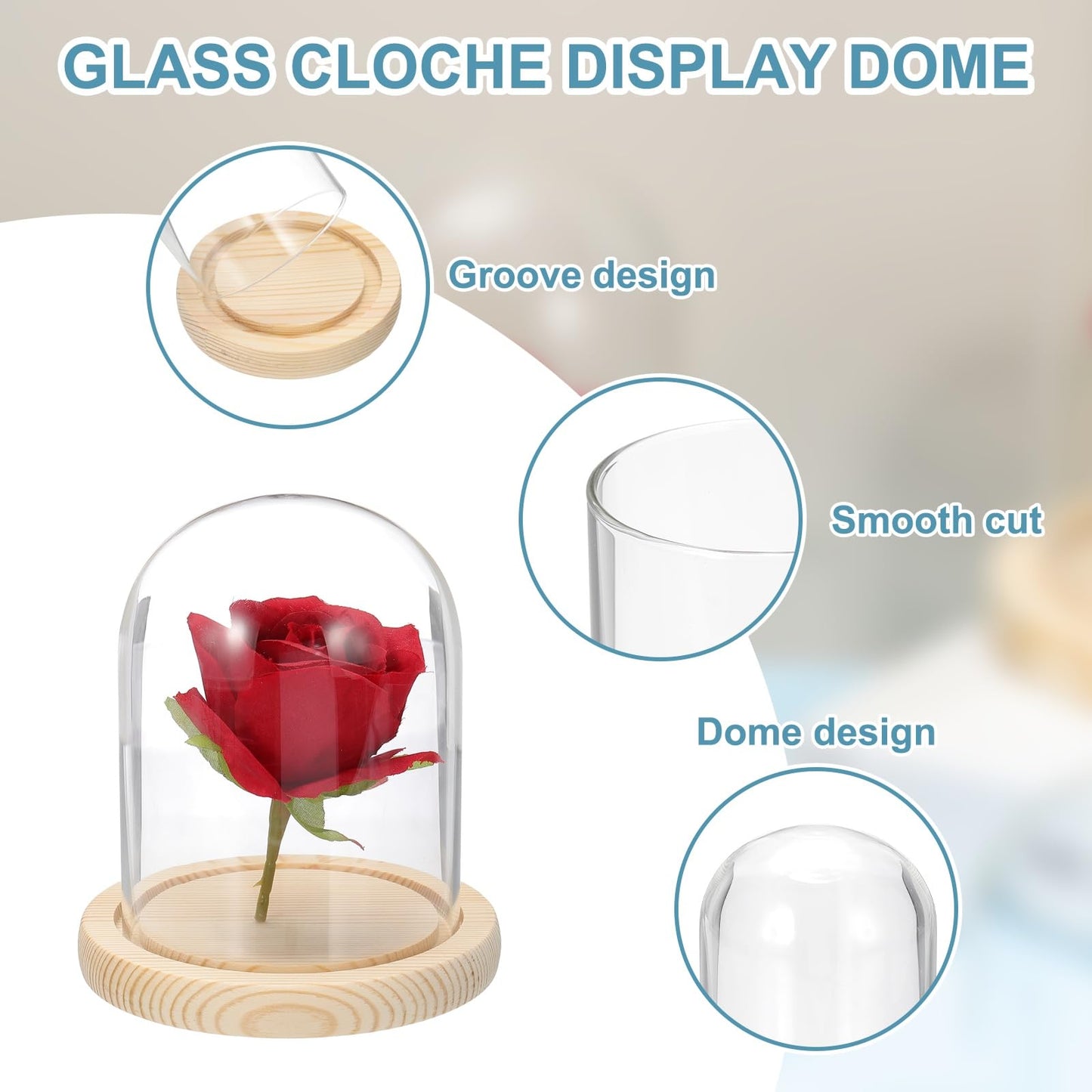 sourcing map Glass Cloche Display Dome, 4.7" x 3.5" Glass Dome Display Case Wood Base Tabletop Jar Case Decorative Bell Jar for Plant Home Decor