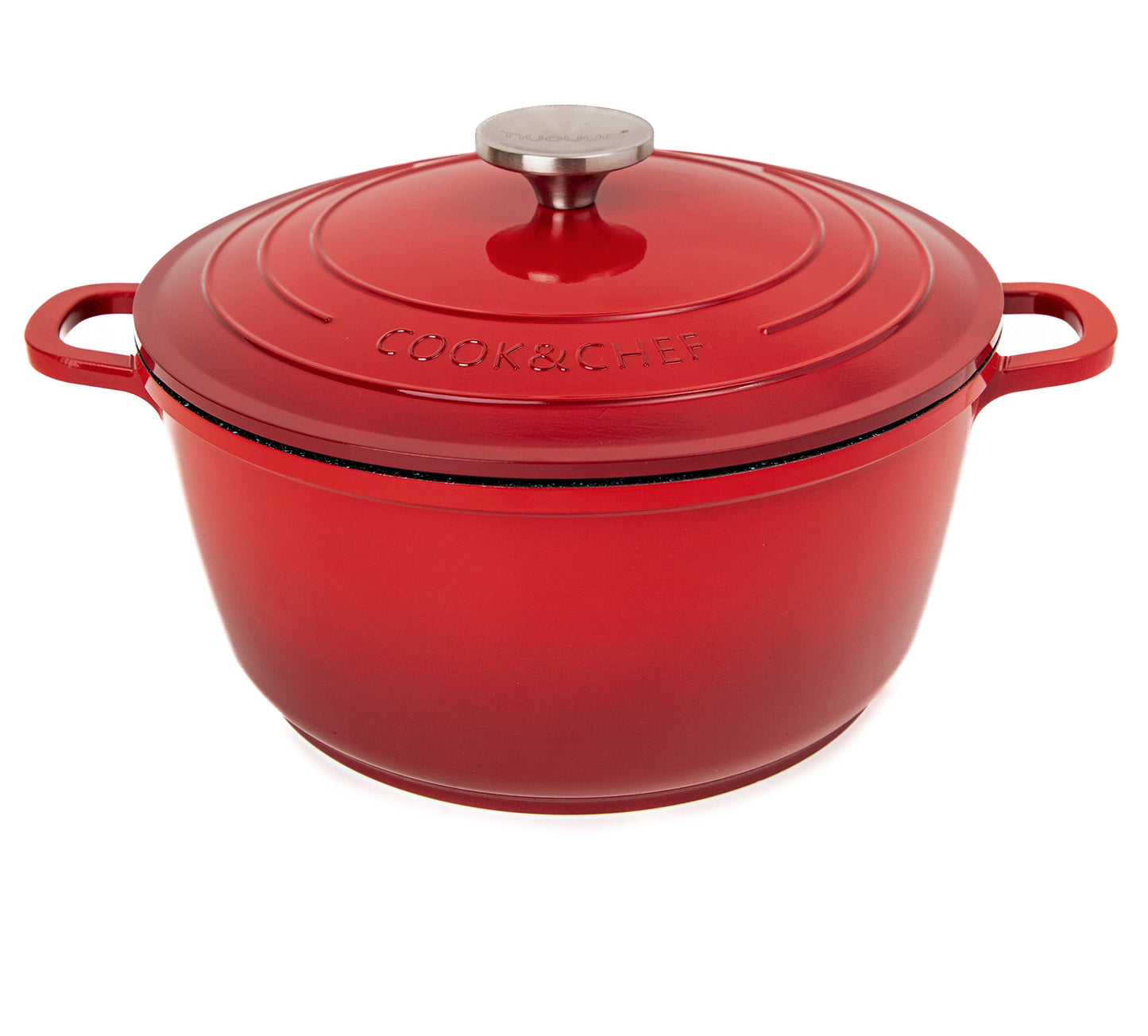Non-Stick Aluminium Pot with Lid  Sturdy Deep Dutch Oven  Casserole Pot with Ergonomic Handles  4L, 24cm, Red  Oven Safe Cooking Pot  by Nuovva