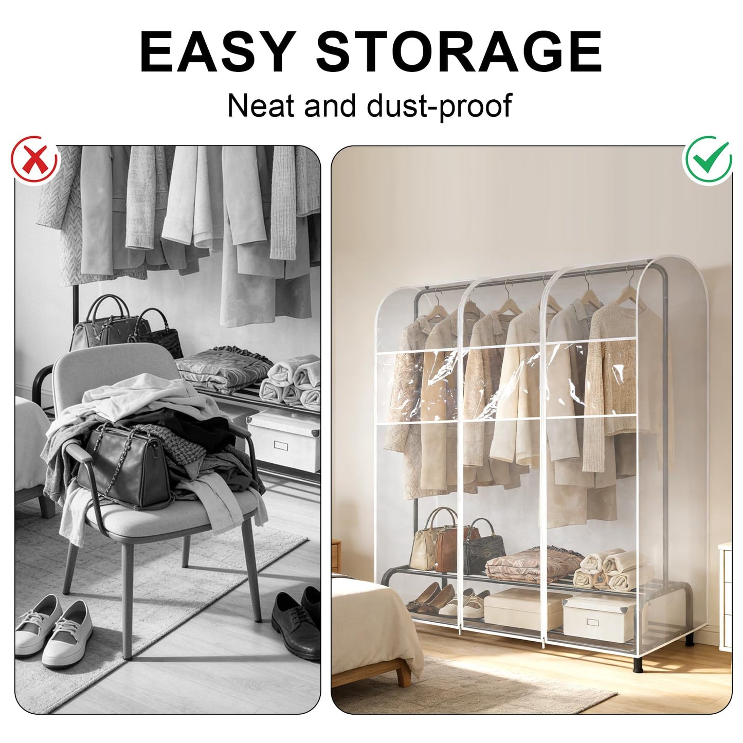 QH7 5ft Clear Transparent Clothes Rail Protective Zip Over Cover for Garment Hanging Coat Racks (150 * 50 * 150cm)
