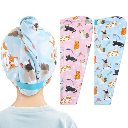 WAWSAM 2 Pack Kids Hair Towel Wrap for Girls, Microfibre Hair Turban Towel Fast Drying, Hair Towel Wrap with Elastic Strap for Long Hair