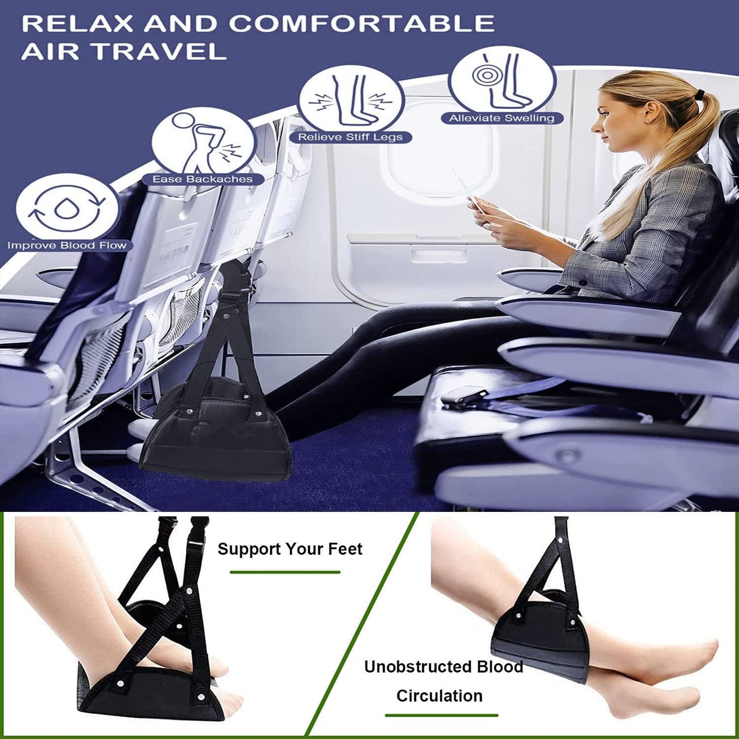 Foot Hammock, Airplane Footrest Made with Premium Memory Foam,Head Hammock Portable Travel Essentials Flight Carry-On Foot Rest Adjustable Height