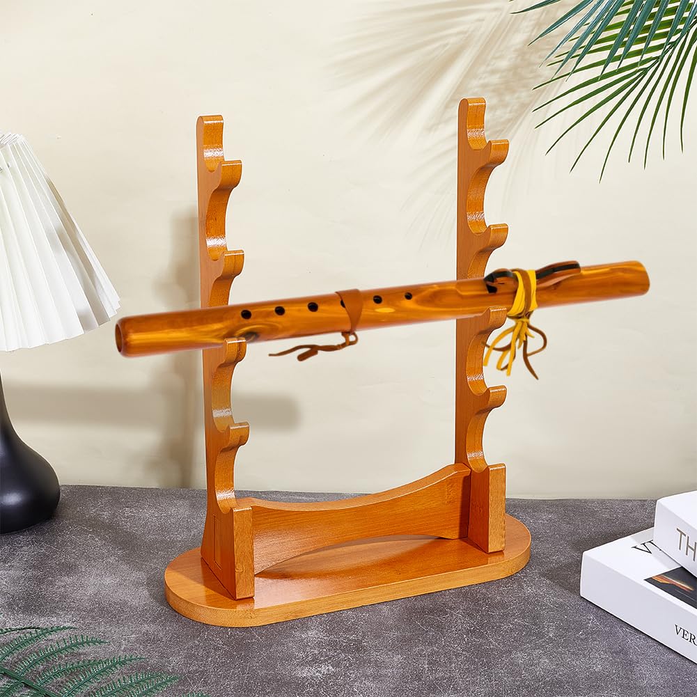 NBEADS Wooden Flute Stand, 5-Tier Sword Display Rack Wooden Desktop Holder Wizard Wand Stand for Soprano Recorder Flute Woodwind Instrument Swords