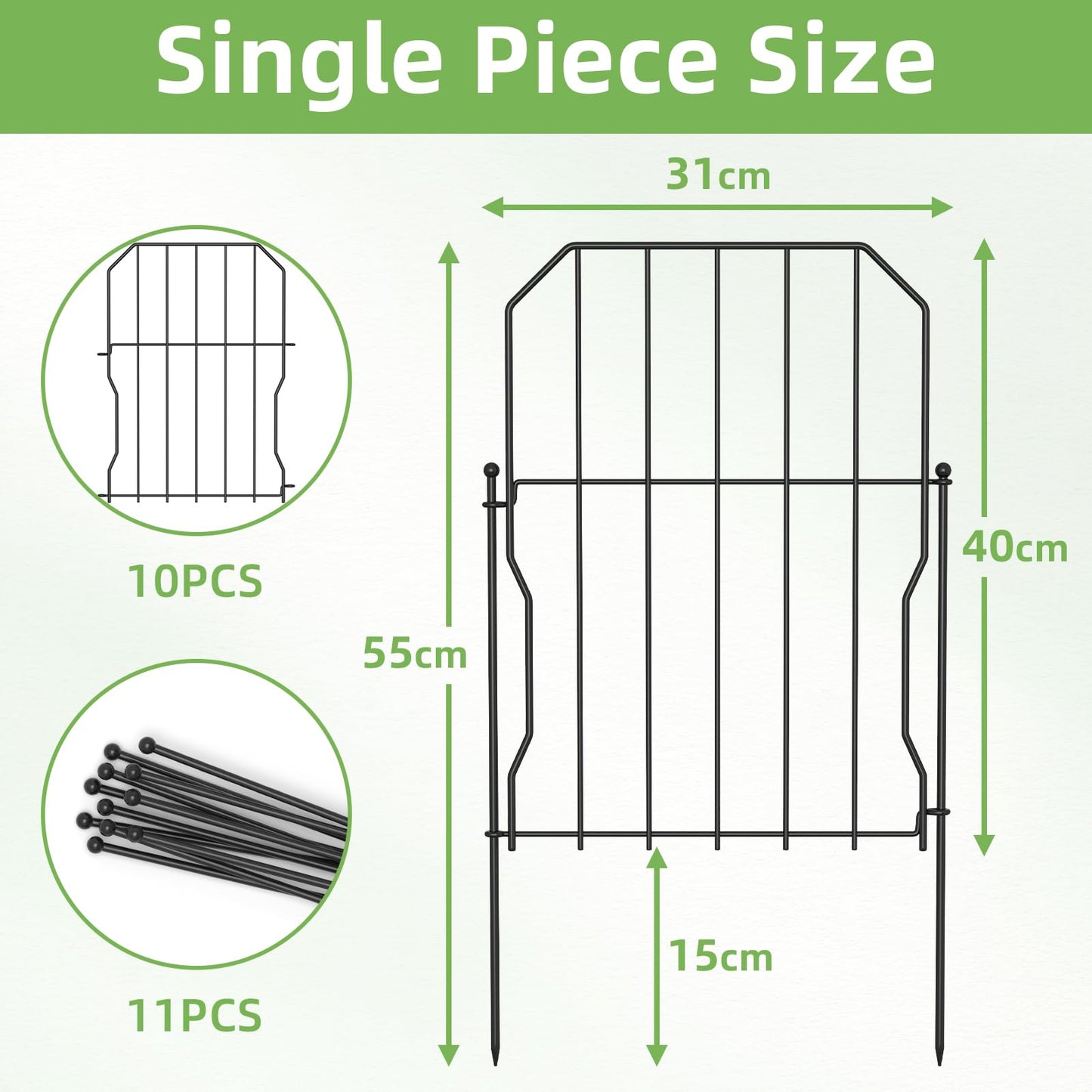 WELDUN Metal Garden Fence, Total 310CM(L) ? 41CM(H), 10 Pack Dog Fencing, Decorative Fences Garden Flower Bed and Animal Barrier, for Rabbit Dog Yard