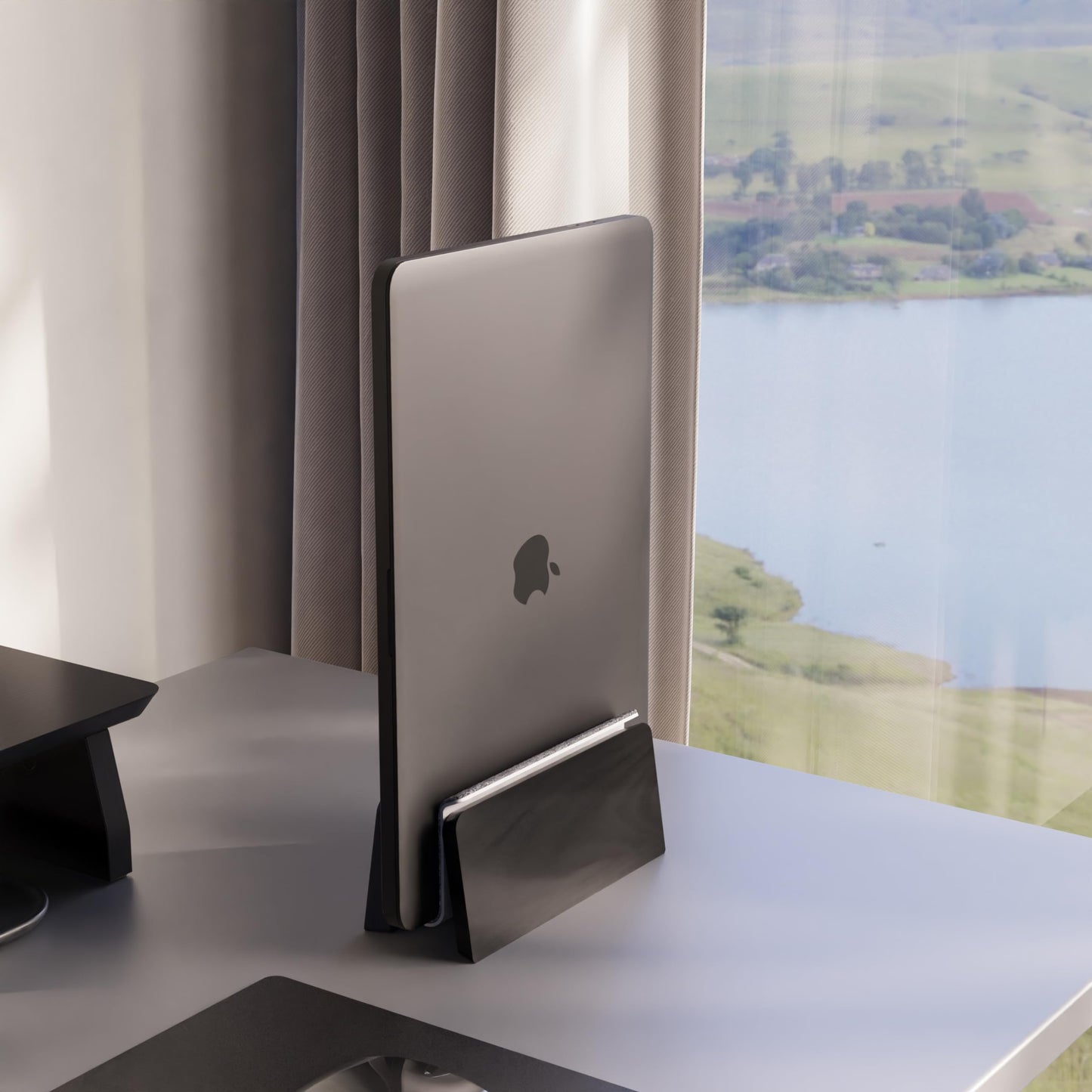 Raico Vertical Laptop Stand Adjustable Walnut Wood Dock Clamshell for Macbook Holder for Desk (Black Wood, Single Slot)
