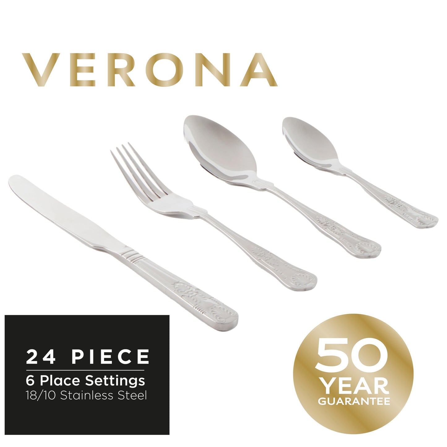 Russell Hobbs COMBO-8758 Verona Cutlery Set  72 Piece 18/10 Stainless Steel, Table Utensils for 18 Place Settings, Dishwasher Safe,