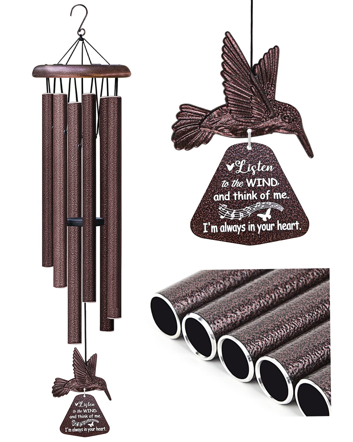 Sympathy Wind Chimes with Hummingbird Wind Spinner, Memorial Wind Chimes for Loss of Loved One Prime, Bereavement/Sympathy/Memorial Gift for Loss of