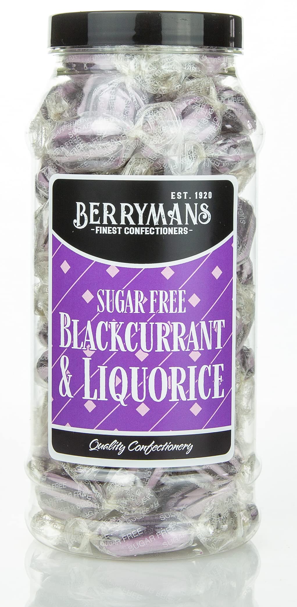 Original Sugar Free Blackcurrant and Liquorice Retro Sweets Gift Jar by Berrymans Sweet Shop - Classic Sweets, Traditional Taste.