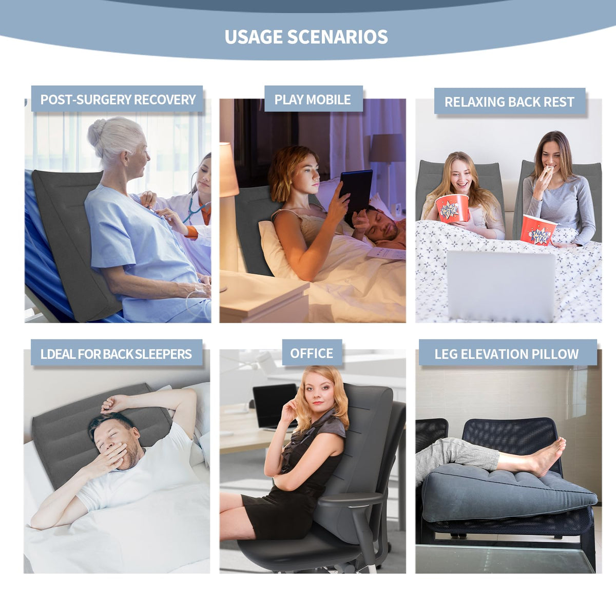 Nevife Inflatable Wedge Pillow - Versatile for Bed & Travel (Grey)