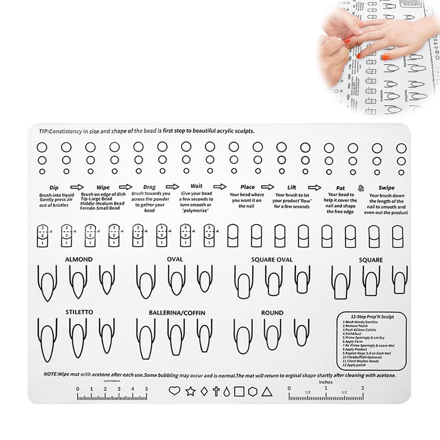 Vokowin Acrylic Nail Training Mat, Nail Art Manicure Silicone Mat, Foldable Washable Table Pad Nail Practice Workspace Design Plate for DIY