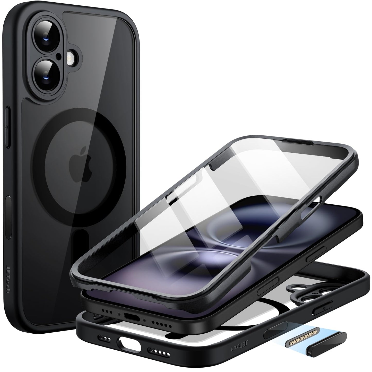 JETech Case for iPhone 16 6.1-Inch with Built-in Tempered Glass Screen Protector and Camera Control Button, Compatible with MagSafe, 360 Degree Full
