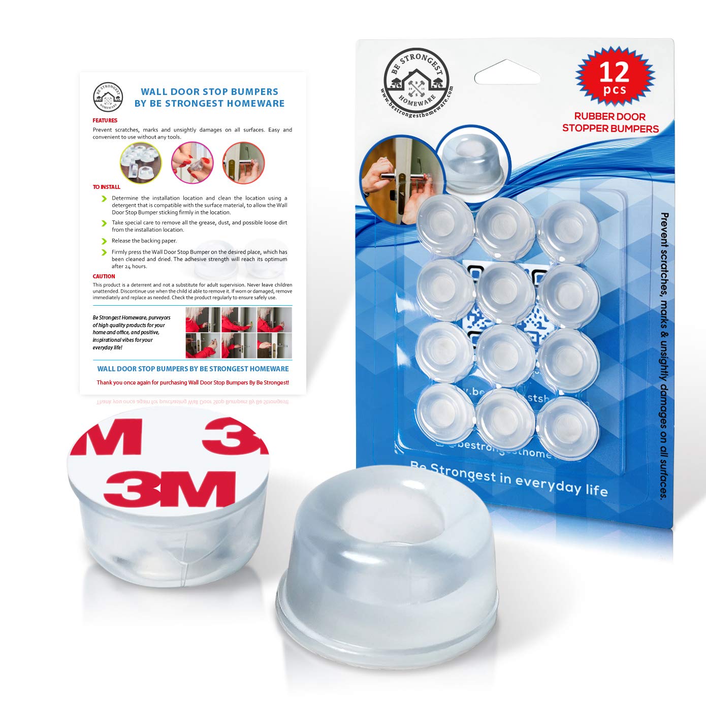 Rubber Door Stop - Door Stoppers 12 Pack ? Clear Rubber Door Stopper Bumpers Wall Mounted - Door Stops Rubber Self Adhesive - Rubber Door Stops Guard
