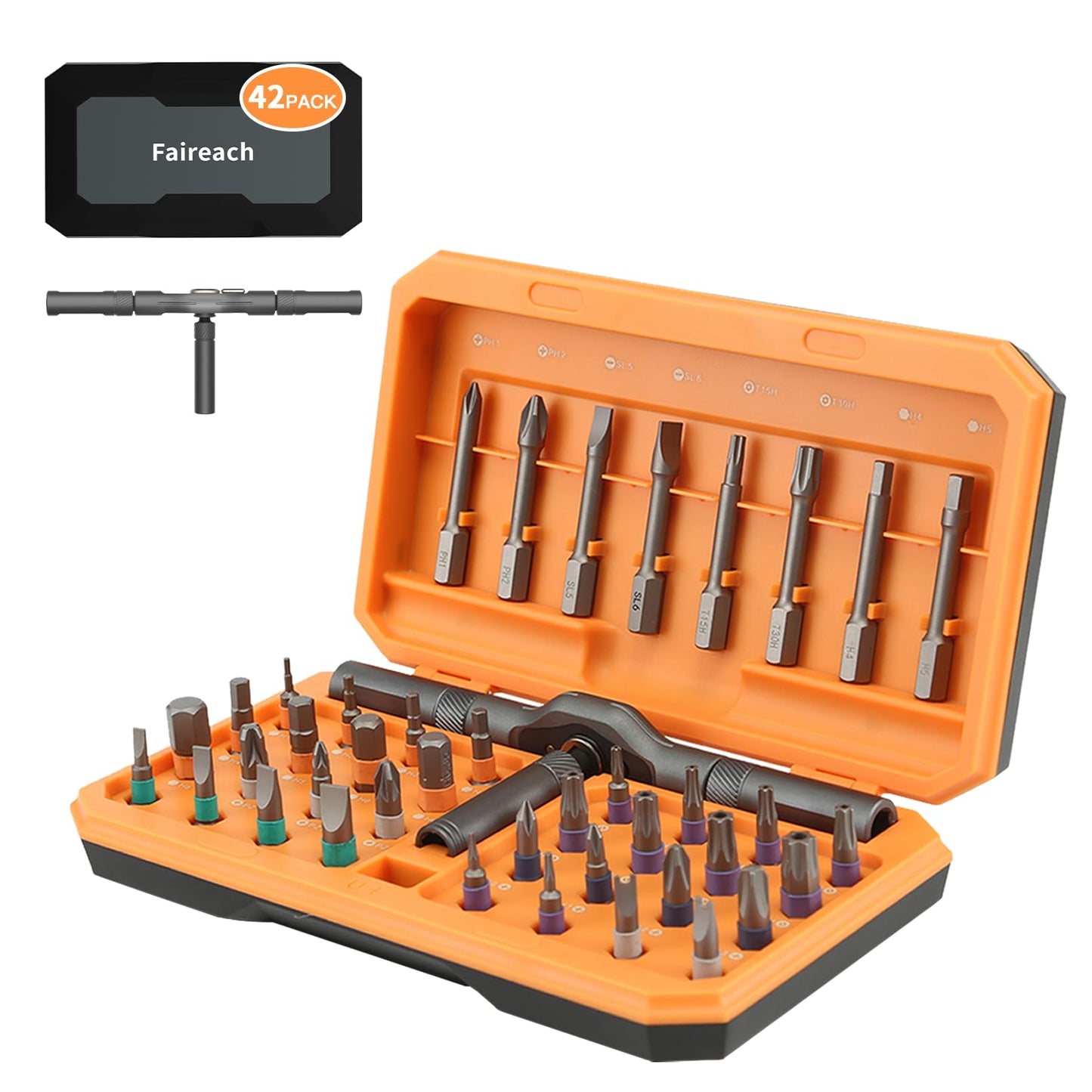 Faireach 42 in 1 Ratchet Screwdriver Set with Detachable T Handle, Magnetic Screwdrivers bits with Case, Multi Precision Repair Tool Kit for Furniture