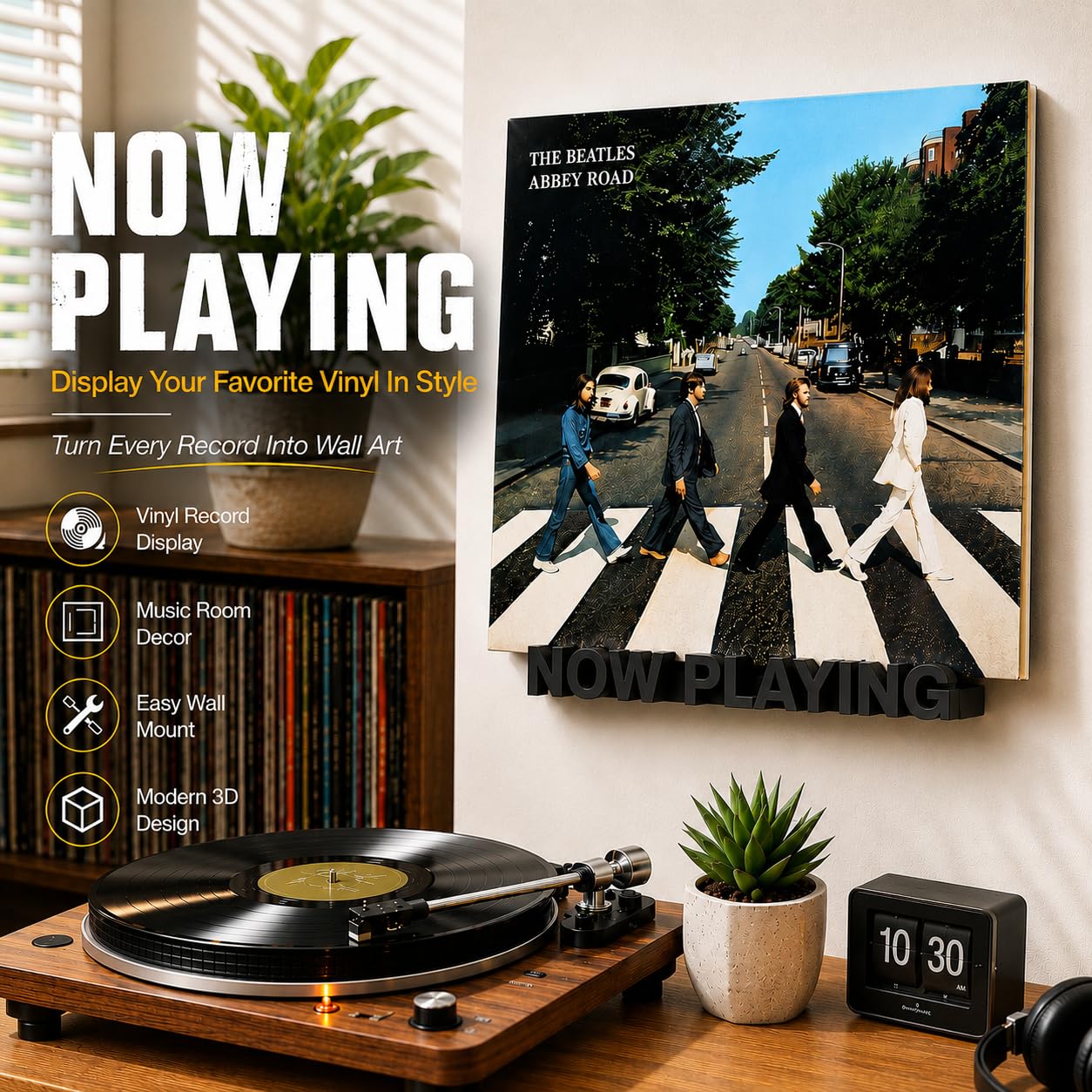 WPESI Now Playing Vinyl Record Stand, Wall Mount Display for Albums, Hanging Record Storage Holder (Black)