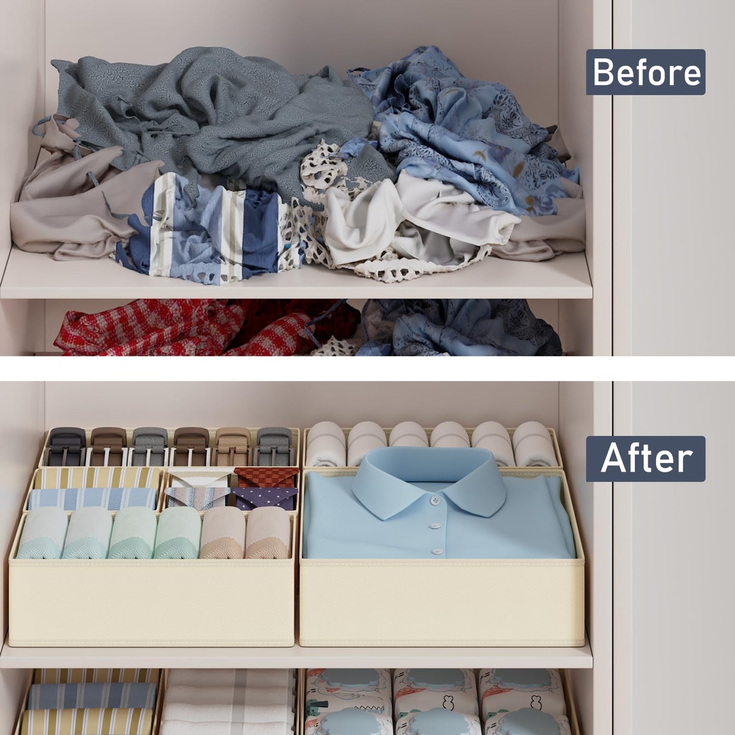 DIMJ 12 Pack Drawer Organisers Foldable Storage Box Fabric Draw Dividers