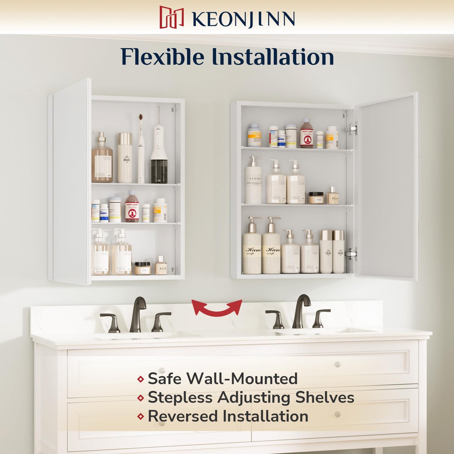 Keonjinn Bathroom Cabinets with Mirror - 50x65cm Aluminum bathroom Mirror Cabinets