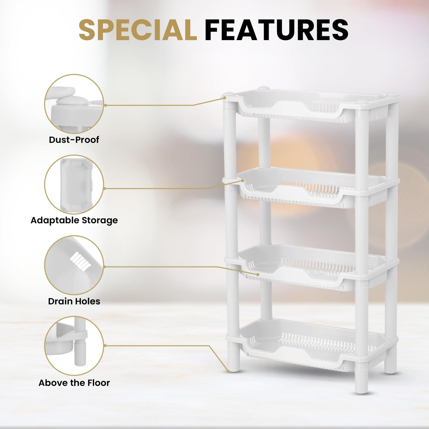 Qualiware 4 Tier Corner Shower Caddy Organiser Standing Shelf Rack Rustproof Corner Shelves for Bathroom Storage, Bath Accessories, Shower Pan