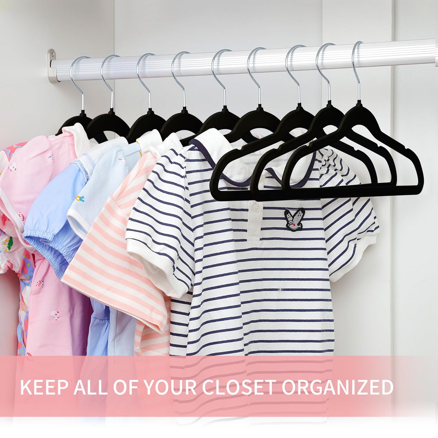 MangoKit Black Kids Velvet Hangers Felt Children's Coat Hangers 32 Pack